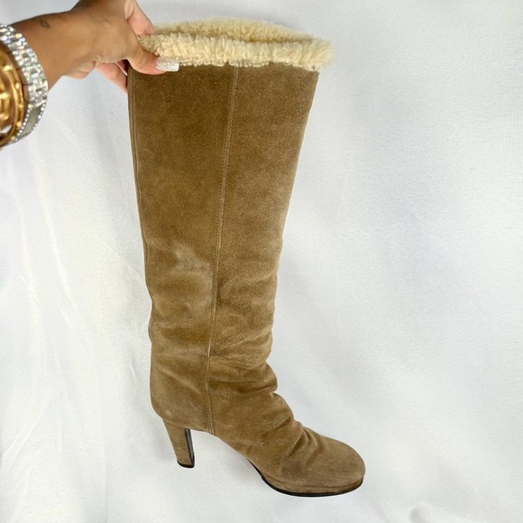 Authentic Sergio Rossi Vintage Shearling Furry Knee High Boots Size 7 - Picture 2 of 4
